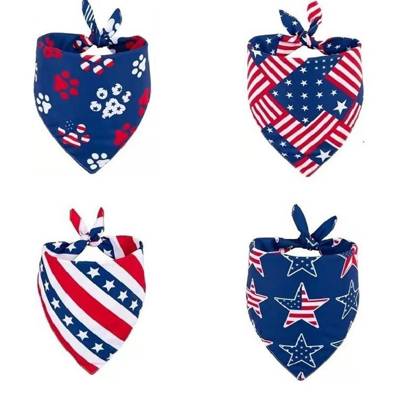 Red White Blue Pet Bandana Reusable Washable Dog Scarf for Independence Day Holiday Party Pet Accessories