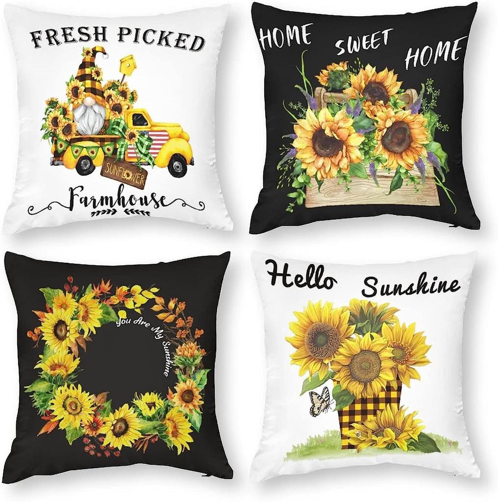 European and American Thanksgiving Decorative Pillow Cover Fashion Cartoon Autumn Harvest Pumpkin Letter Sunflower Print Pillow Pillow Cover
