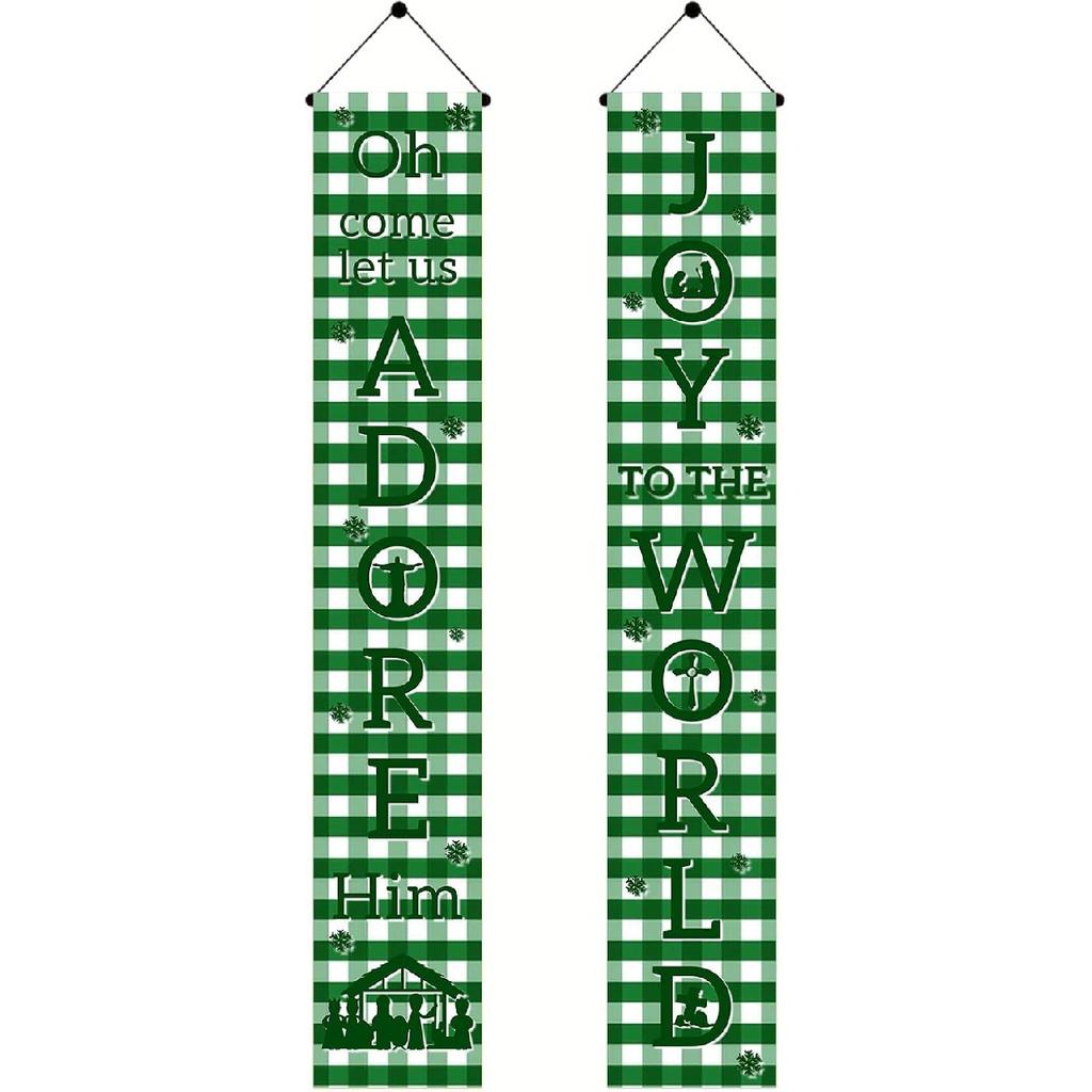 Joy To The World Door Banner 71 X 12 Inch Red Black Plaid Vertical Hanging Porch Decoration Front Door Hanging Sign Holiday Party Entryway Fireplace