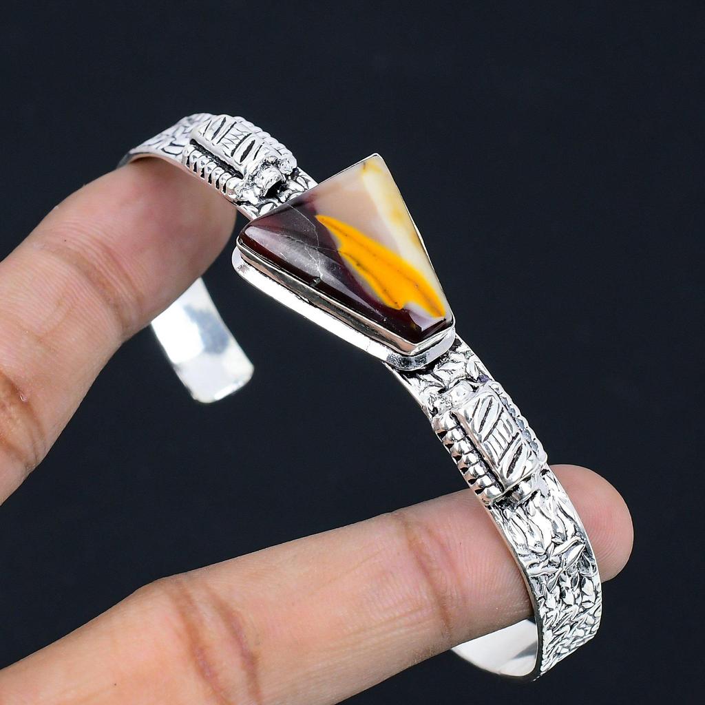 Wedding Gift For Her 925 Silver Natural Mookaite Gemstone Bangle Adjustable