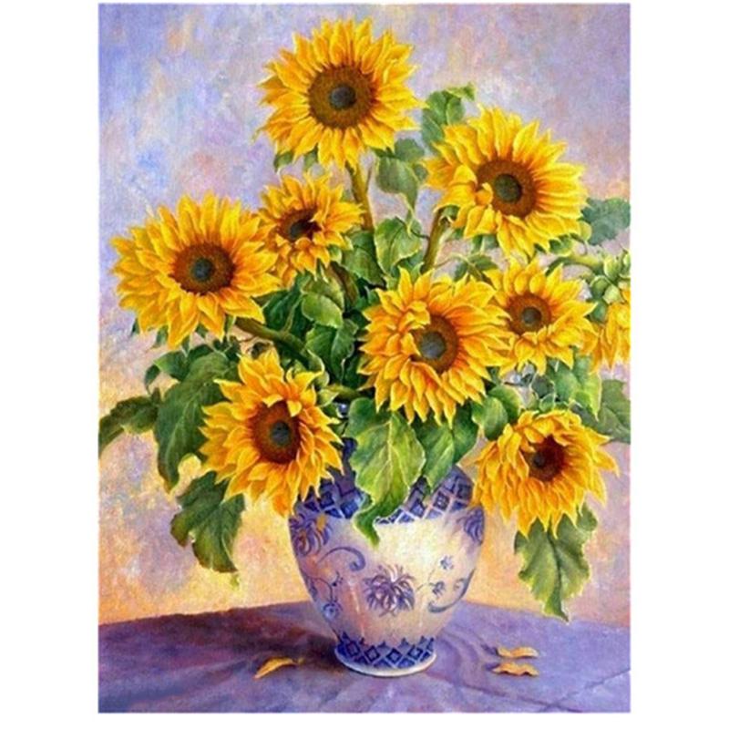 5D Diy Diamond Painting Sunflowers Cross Stitch Kits Full Drill Round Embroidery Mosaic Flowers Picture Rhinestones Decor Gift