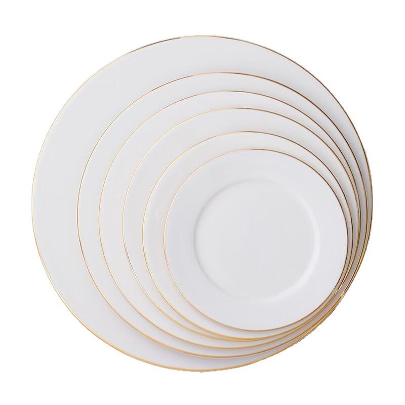 Abay Double Gold Line Bone China Flat Plates Set