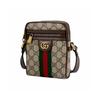 GUCCI Ophidia Vintage Logo Striped Webbing Canvas and Leather Shoulder Bag Regular Unisex Couple's Style Ebony and Brown