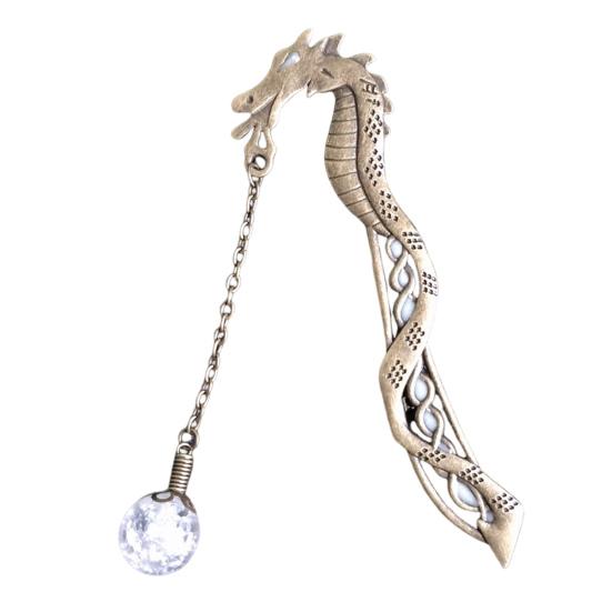 Закладка в винтажном стиле с металлическим драконом и светящимися бусинами, устойчивая к выцветанию закладка