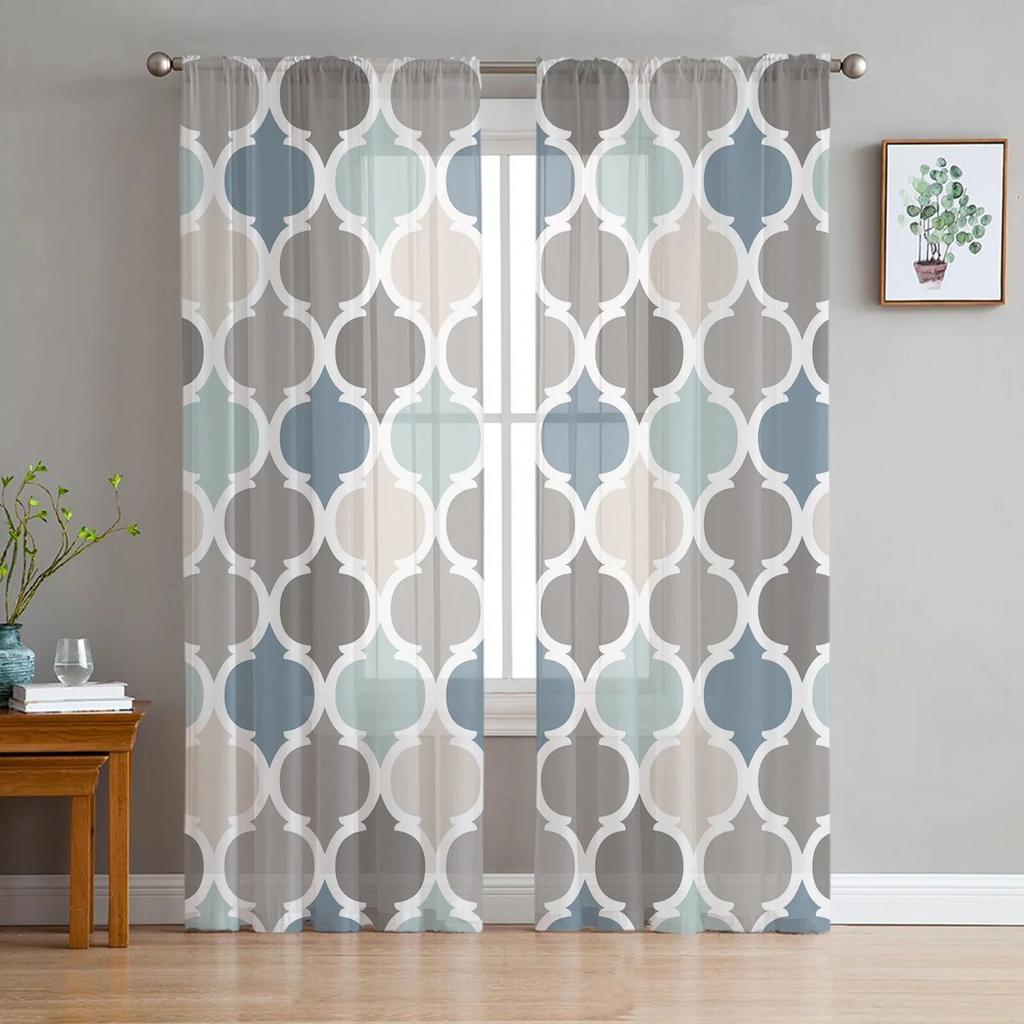 Morocco Ornament Tulle Curtains for Living Room Bedroom Window Sheer Curtains Kitchen Balcony Voile Curtains