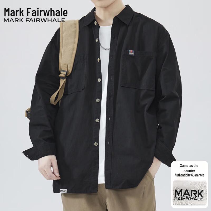 Mark Fairwhale Мужская повседневная рубашка однотонная с длинным рукавом