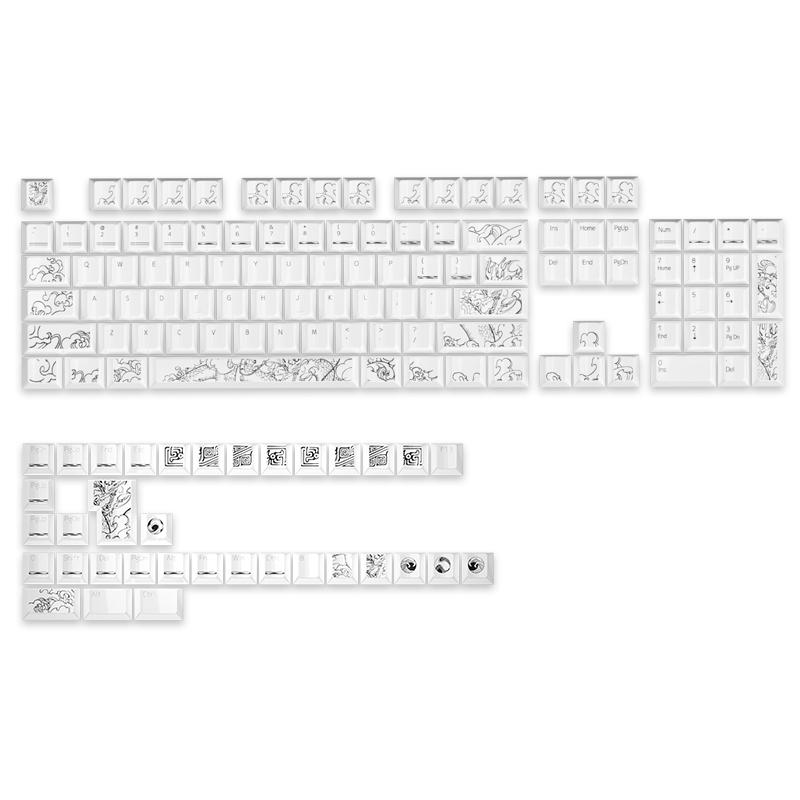 Ceramic Texture Keycaps Cherry Pbt 139 Large Full Set Of Keycap Pure White Landscape Style Retro Style Keycaps
