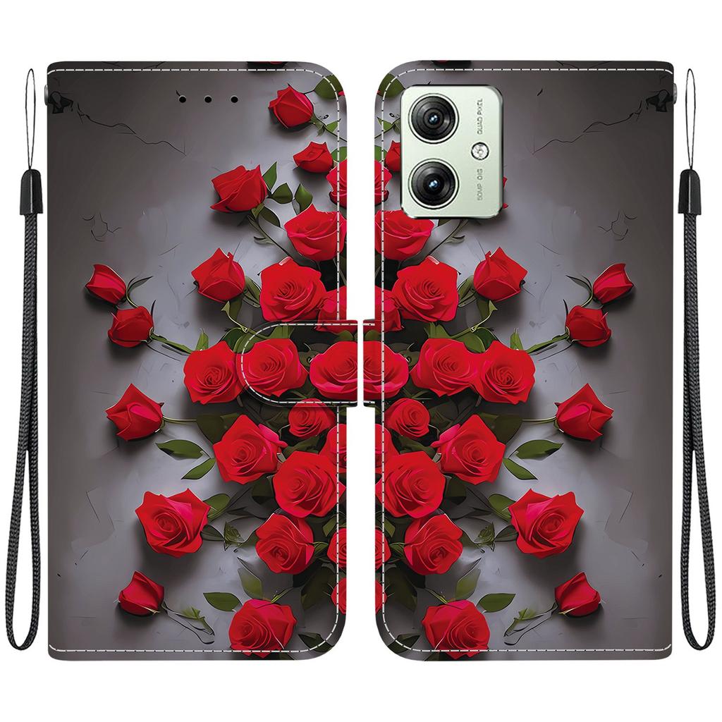 Чехол-книжка из искусственной кожи ручной работы для Motorola Moto G54, противоскользящая противоударная крышка с ремешком на запястье и дизайном в виде сердечка/розы/кошки