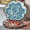 Retro Flower Sushi Plate Creative Home Fruit Plate Delicious Dishes Ceramic Plates Light Luxury Chinese Style Dumpling Tableware