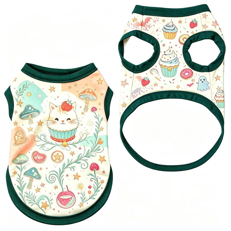 Pet Dog Vest Cute House Bone Snack Print Breathable Sleeveless Shirt for Small Medium Dogs Sweet Cartoon Theme Daily Wear