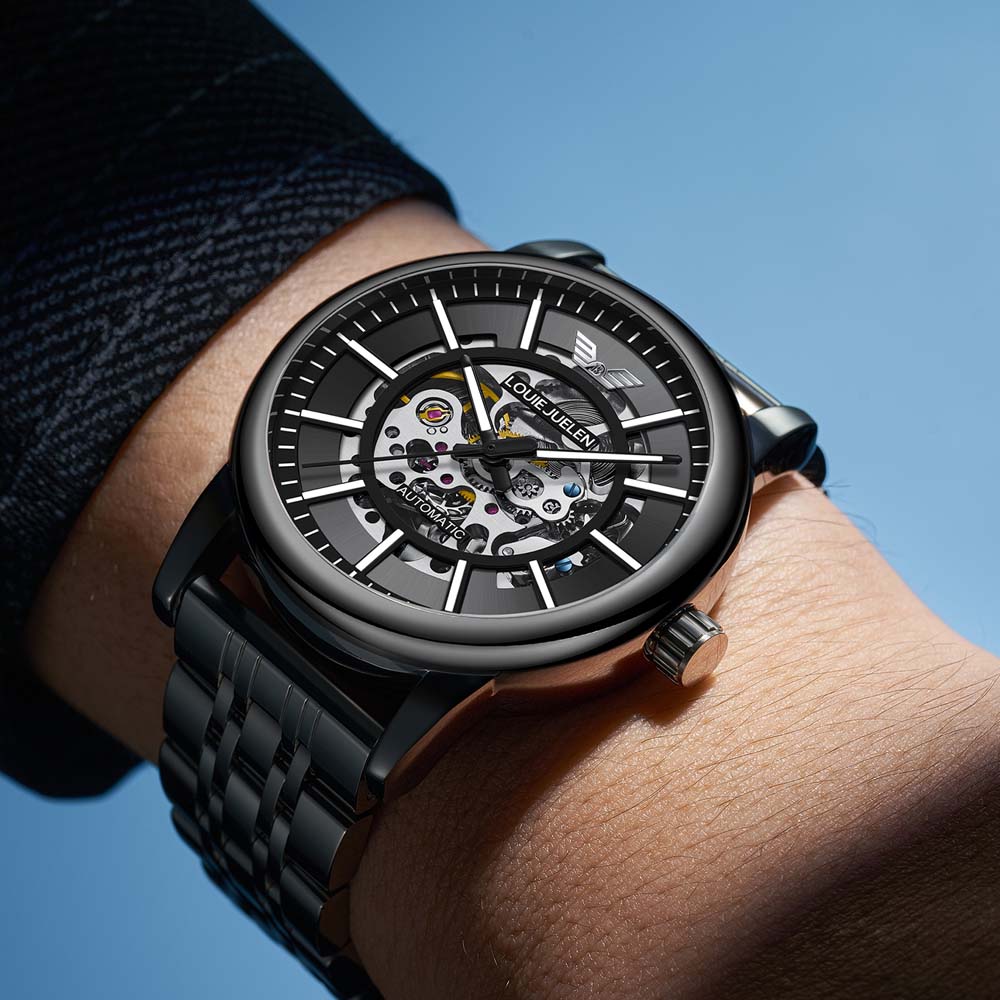 LOUIE JUELEN Men's Watch Automatic Mechanical Watch Skeleton Design Luminous Fashion Men's Mechanical Wristwatch
