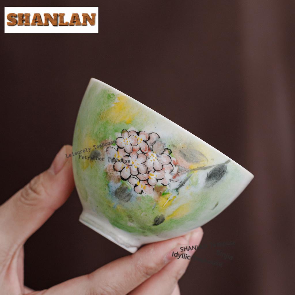 Hand-painted Hydrangea Teacup Antique Tea Bowl Cute Cup Tea-tasting Personal Cup Chazhan Master Cups Tea Services Accessories