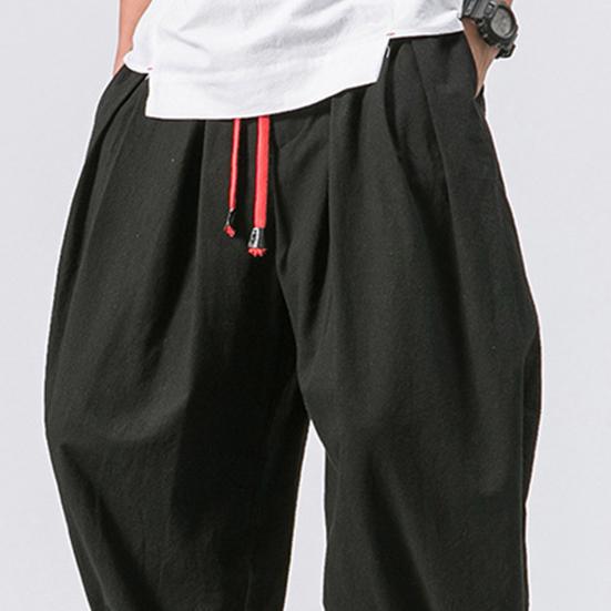 Men Harem Pants Drawstring Waist Baggy Drop Crotch Trousers Casual Loose Trousers with Elastic