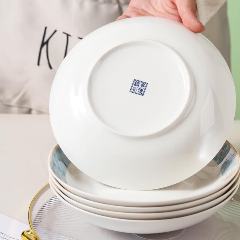 Керамические обеденные тарелки Hao Ya Jingdezhen, 8 дюймов, глубокие, узор «Прогулка во времени», набор из 6 штук