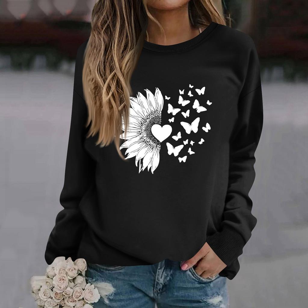 Женская модная повседневная толстовка с длинным рукавом и круглым вырезом с принтом