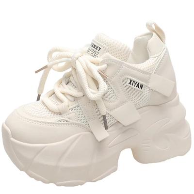 Модные женские туфли на толстой платформе высотой 9 см для пап, весна-лето 2024 г., новый стиль, повседневная спортивная обувь на шнуровке, массивные туфли