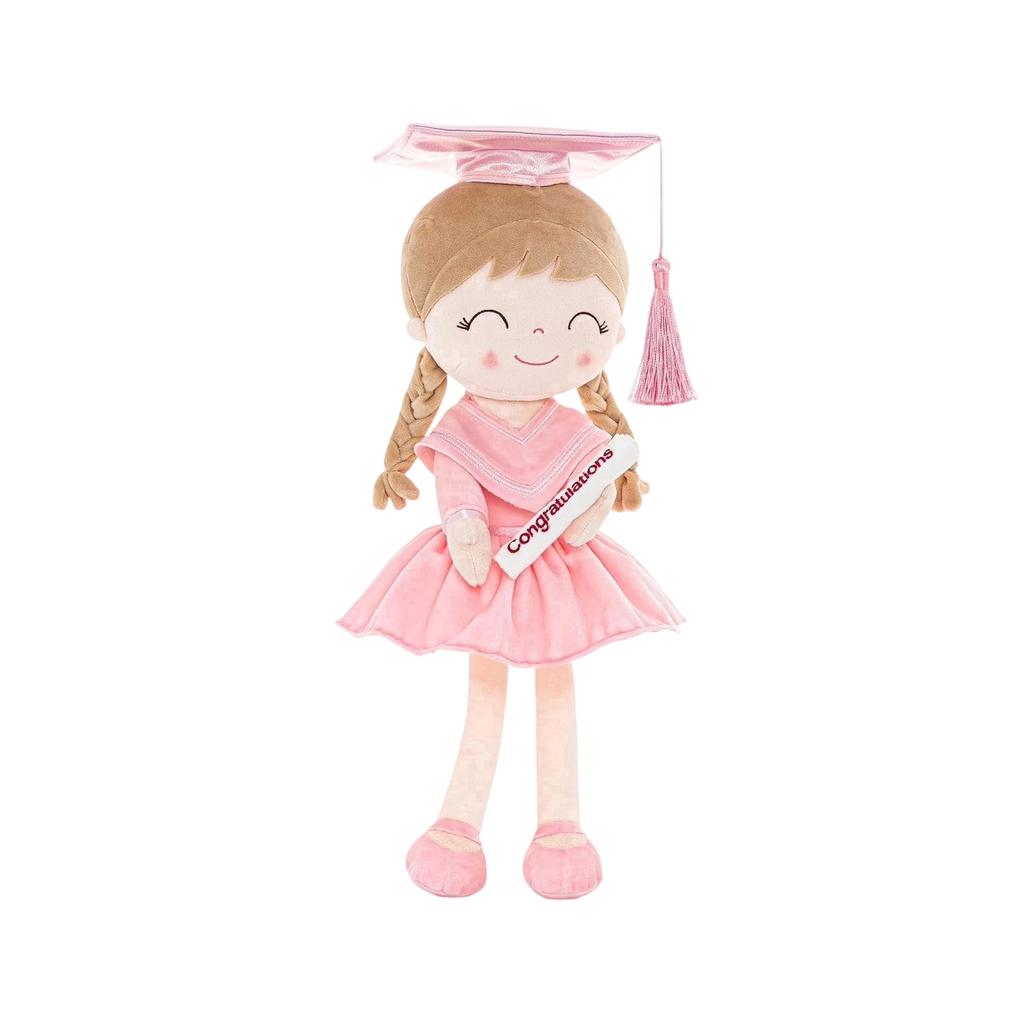 Graduation Plush Doll Girl Milestone Keepsake Soft Toy with Gown Cap and Congratulations Sash for Kindergarten High School University