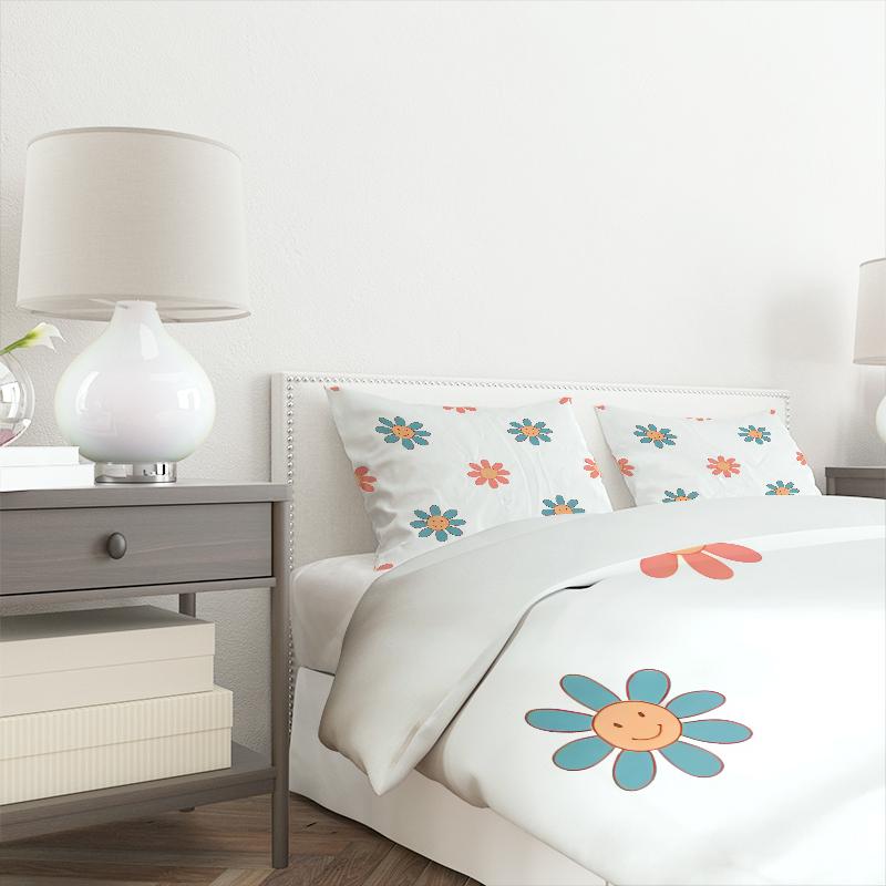 White Flowers Style - Digital Printed Duvet Set - Polyester - Bedroom Decor -1 Bed Cover +2 Pillowcases (no Pillow Core)