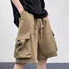Мужские шорты-карго с эластичной талией, регулируемые на шнурке, широкие шорты с карманами, однотонные, свободного кроя, повседневные шорты