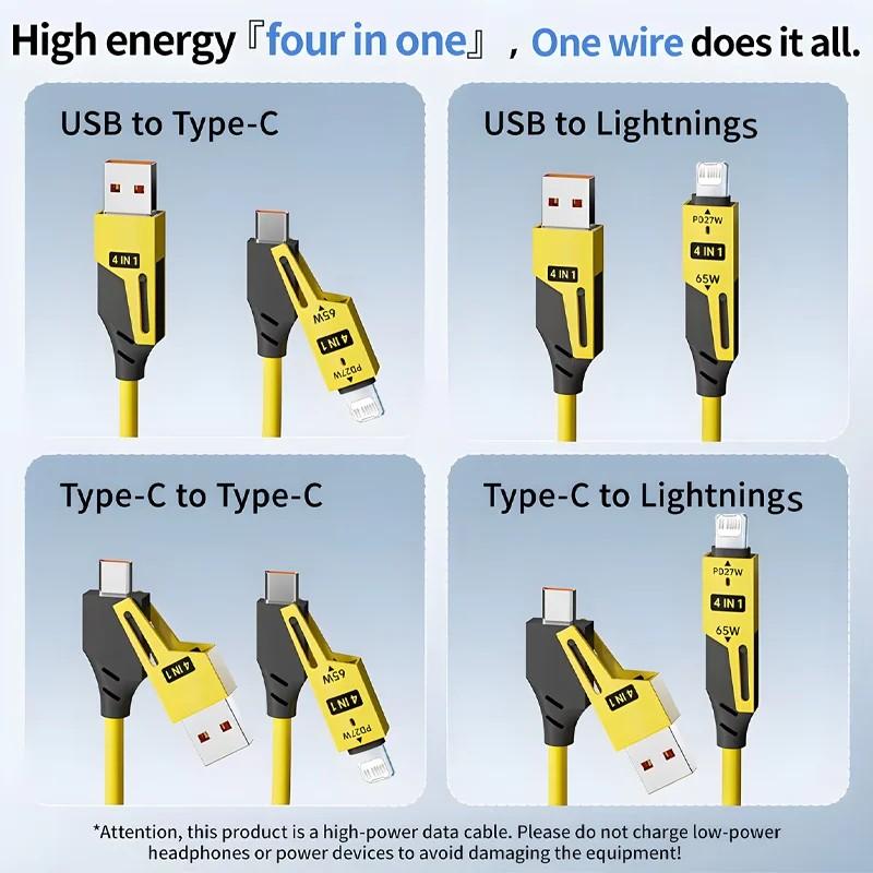 65 Вт быстрое зарядное устройство пружинный USB-кабель 4 в 1 пружинный кабель передачи данных 6A USB Type C пружинный телескопический провод для iPhone iPad MacBook Huawei