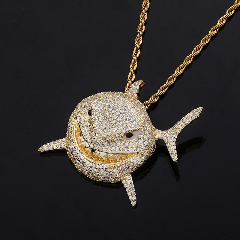 Подвеска в виде акулы с бриллиантом, индивидуальное модное мужское ожерелье в стиле хип-хоп с акулой