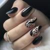 24 Pieces Autumn and Winter Leopard Print Splicing Wearing Armor Simple Black Solid Color Autumn Manicure Fake Nails Fake Nails