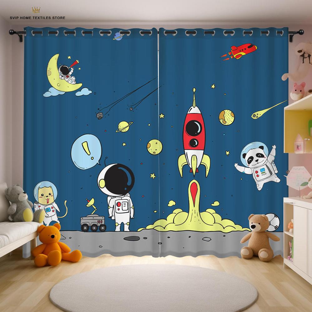 Шторы с рисунком из мультфильма «Космическая звезда» для детей, «Галактическая ракета» для спальни для мальчиков, детская напечатанная картина «Астронавт, планета», игровая комната