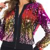 Женская куртка с блестящими пайетками на молнии с v-образным вырезом и длинными рукавами градиентного цвета кардиган мягкое клубное женское короткое пальто для вечеринок