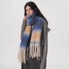 Imitation Cashmere Plaid Women's Winter Enlarged and Widened 50cm Color Matching Warm and Comfortable Striped Plaid Fringed Scarf Shawl