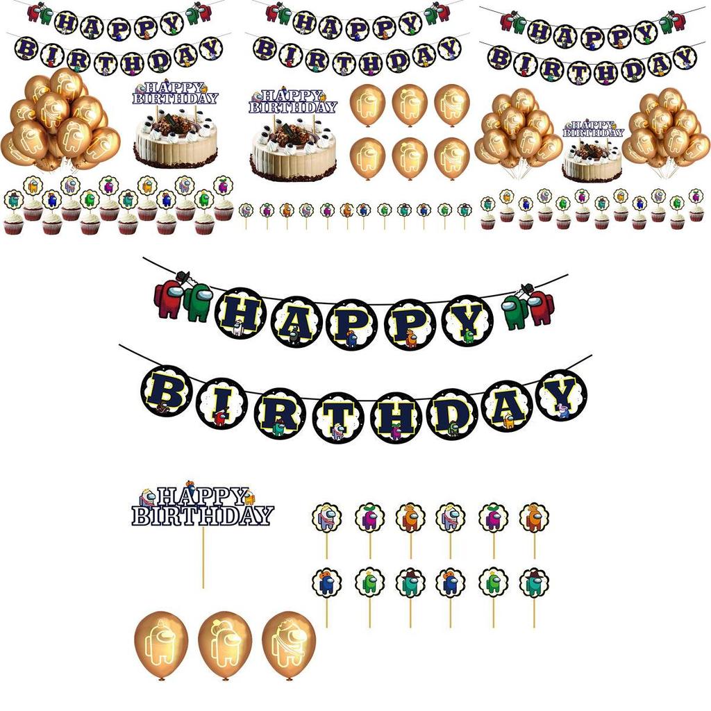 Party Birthday Theme Decor Suit Supplies Set Balloon Caketopper Banner