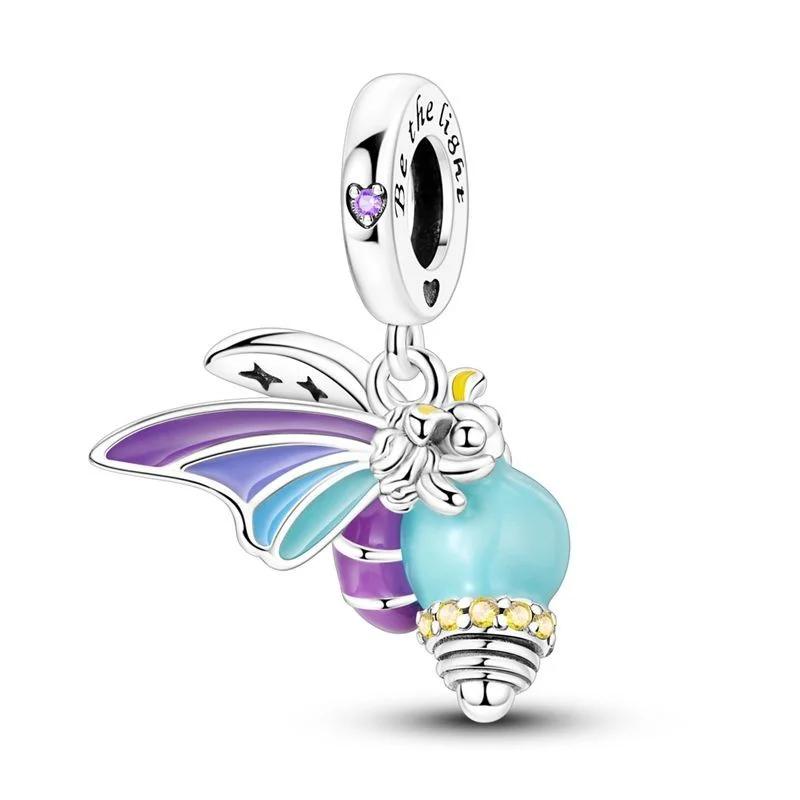 New Copper Dangle Charm Luminous Firefly Chameleon Ring Earrings Bead For Women Diy Charms Bracelet Jewellery Gift