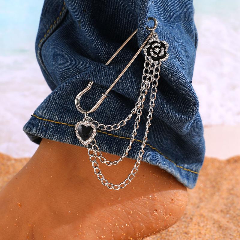 Punk Tassel Brooch Love Butterfly Chain Paper Clip Multi Element Retro Pants Chain Cool Hip-Hop Gothic Brooches Accessories