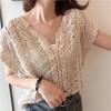 Summer Crochet Hollow Out V-neck Loose Lace Tank Tops Women Fashion Thin Chic Sleeveless Women Camis Tops Elegant Base Slim Vintage Tank Vest 26571
