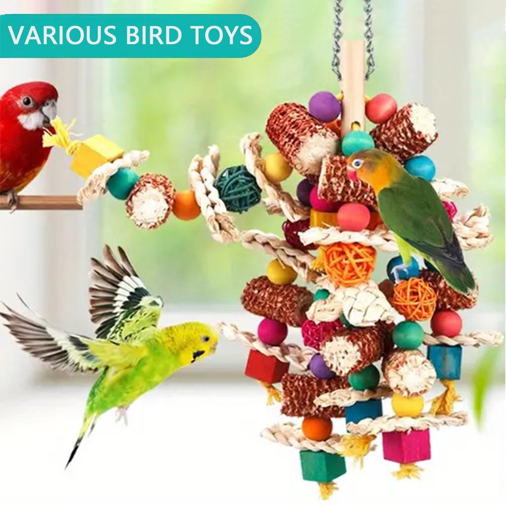 Parrot Toys Natural Corn Wood Parrot Bird Toys Love Bird Cage Funny Training Bird Toys Bite Resistant Bird Tearing Toy