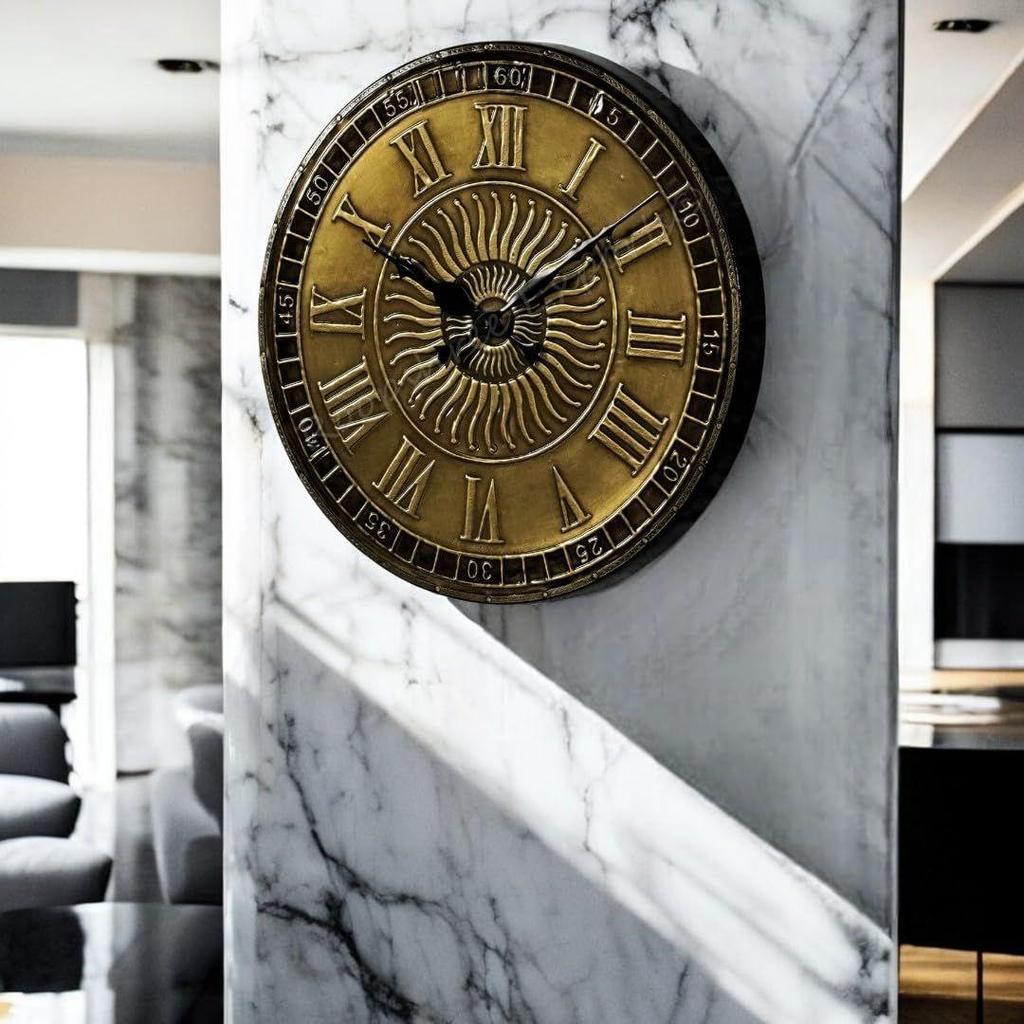 Настенные часы из дерева и латуни ручной работы / 12 дюймов (30 см) / Чистая латунь