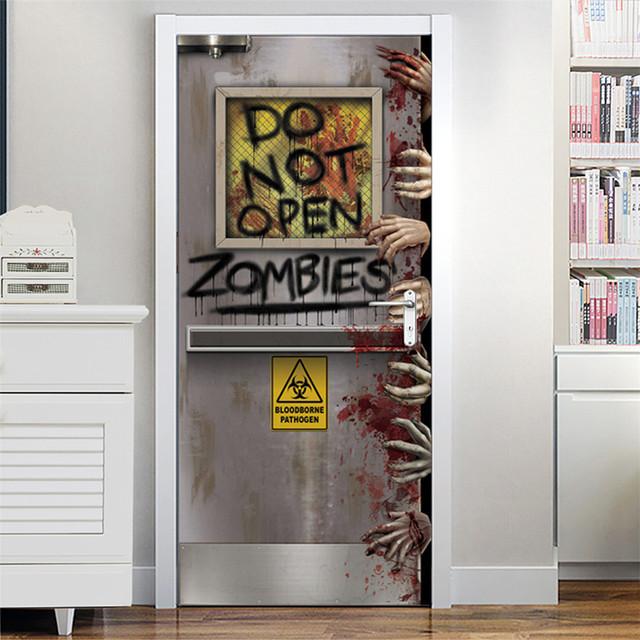 3D серые обои ужасов для украшения Хэллоуина, наклейка на дверь, самоклеящаяся водонепроницаемая наклейка на стену из ПВХ, декор для вечеринки, фреска с зомби