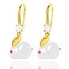 New Inlaid Jade Rabbit Earrings Female Explosive White Coloured Glaze Earrings Long Ear Hooks Gold Platedjavascript:
