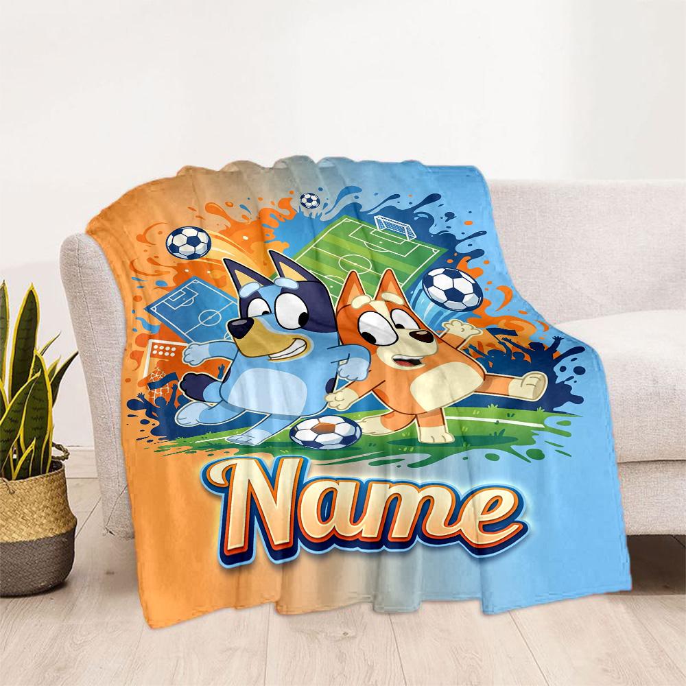 Bluey's Soccer Adventure Personalized Name Blanket Gift Customizable Blanket Durable Comfort Perfect for Nap Bedding Office Office Chair