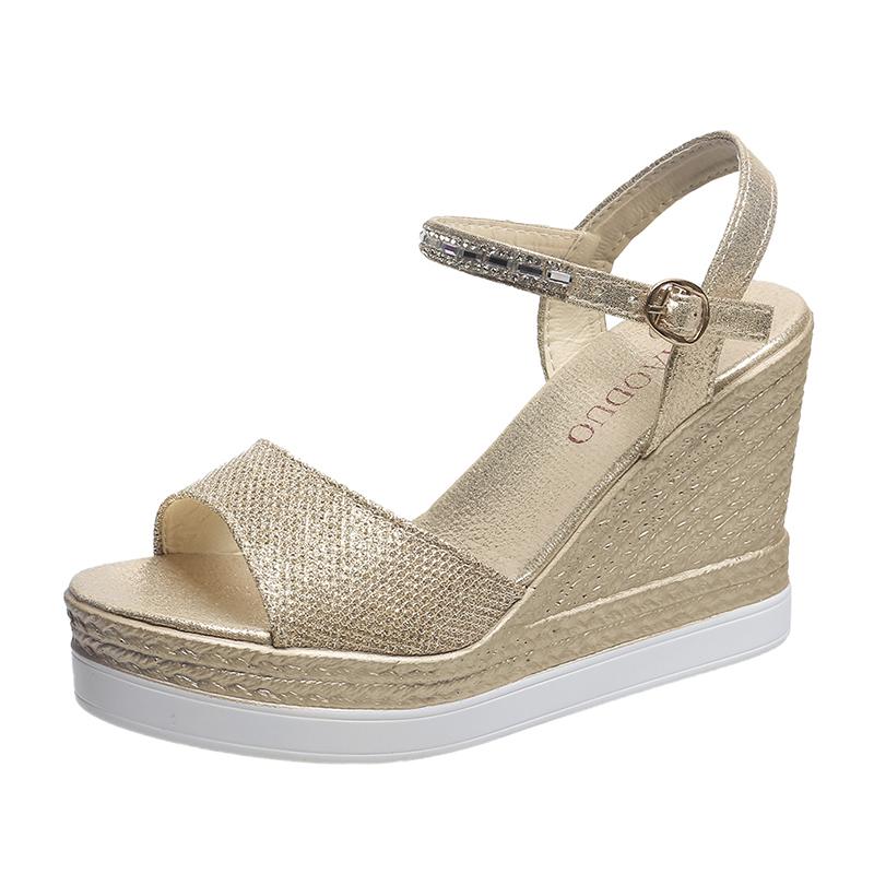 Роскошные женские босоножки на танкетке, летние босоножки на платформе с открытым носком, толстая подошва, туфли на высоком каблуке для женщин