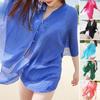 Stylish Bikini Cover Up V-neck All-matched Cool Casual Bright Color Sunscreen Dress for Hot Day