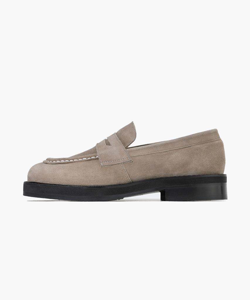 Firenze Atelier Curveline Square Toe Suede Penny Loafers 4060-Qs [Ash Beige]