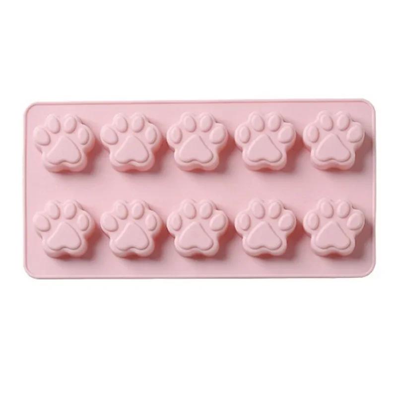 Cartoon Dog Cat Paw Pink Silicone Cake Molds for Food Supplement Biscuit Jelly Fondant Chocolate Baking Pan Ice Tray