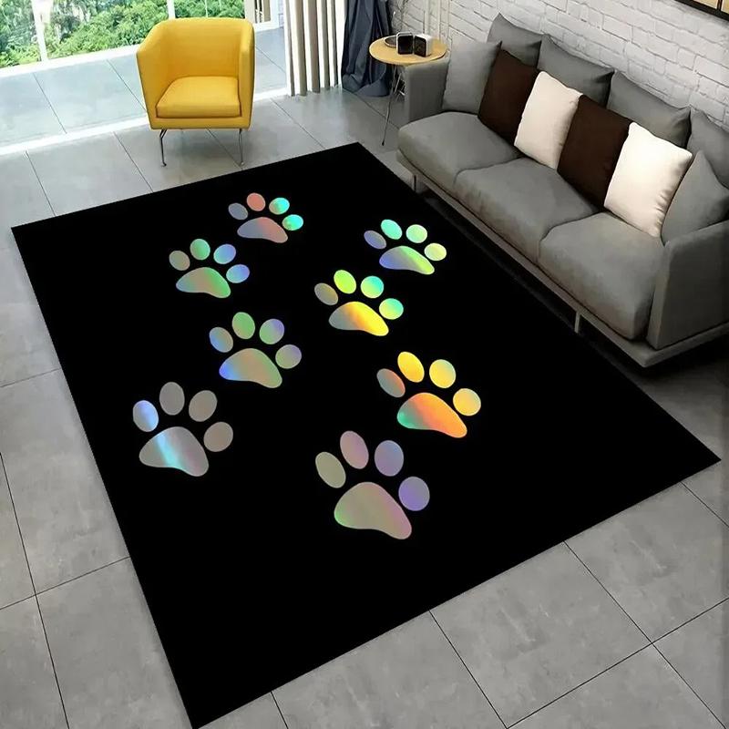 Pet Paw Pattern Rectangular Rug, Colorful Animal Paw Prints, Soft Non - Slip Carpet for Living Room Bedroom Pet Area Decor