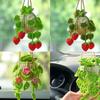 Strawberry Crochet Hanging Knitted Flower Car Mirror Hanging Accessories Cute Crochet Cars Decor Woven Plants Hanging