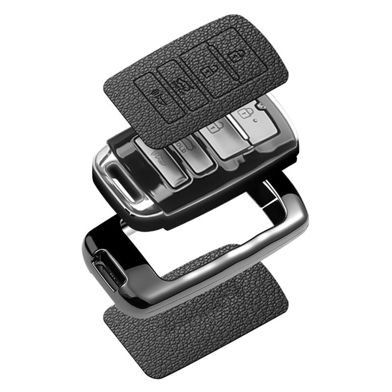 Interior Mouldings Zinc Alloy Leather Car Key Case Cover Fob Protect for Kia 4 Button Sorento K900 K7 Cadenza Accessories Keycha