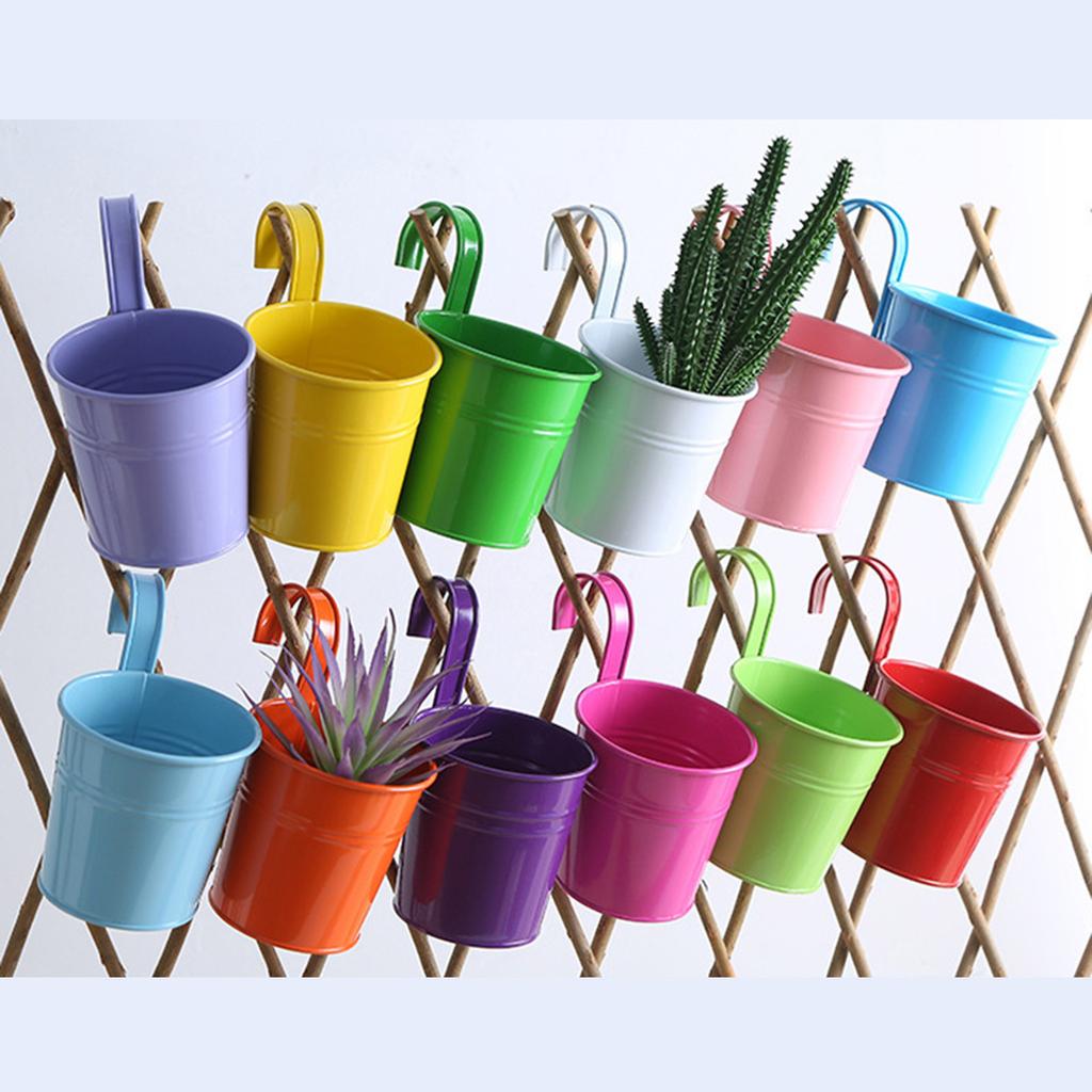 FlowerPlants Pot Wall Mounted Metal Potted Hanging Planter Adjustable Height Outdoor Flowerpots Basket for Balcony Fence