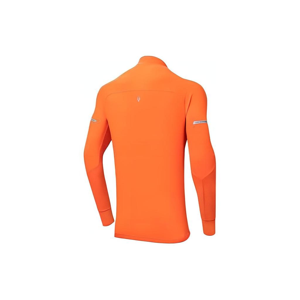 Anta Running Series Solid Color Logo Stand Collar Pullover Long Sleeve T-Shirt Men Tops Fluorescent-Persimmon-Red 152415413-2
