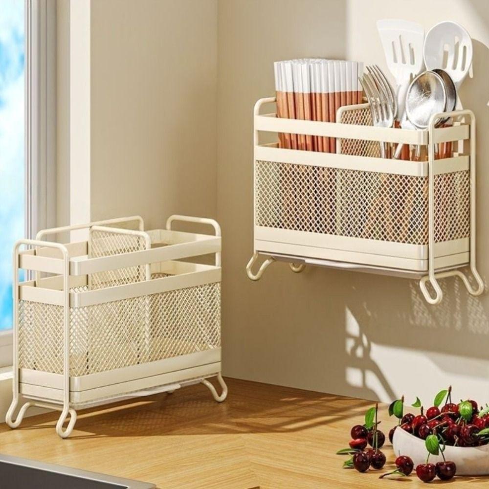 Wall Mounted Cutlery Draining Rack Multi Compartment Chopsticks Storage Holder Home Use