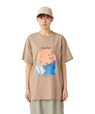 Snow Peak Графическая футболка для кемпинга TS-25AU008, с коротким рукавом, мужская и женская, бежевая, XXL
