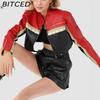 BITCED Женская куртка из искусственной кожи с цветными блоками, открывающая талию, в крутом шикарном стиле, наряд байкера